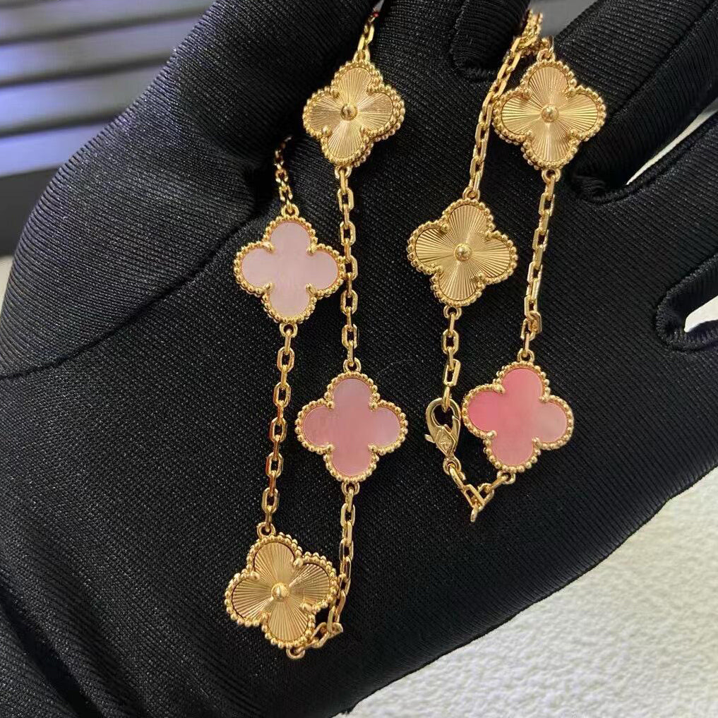 VCA CLOVER 10 MOTIFS LASER PINK MOP NECKLACE