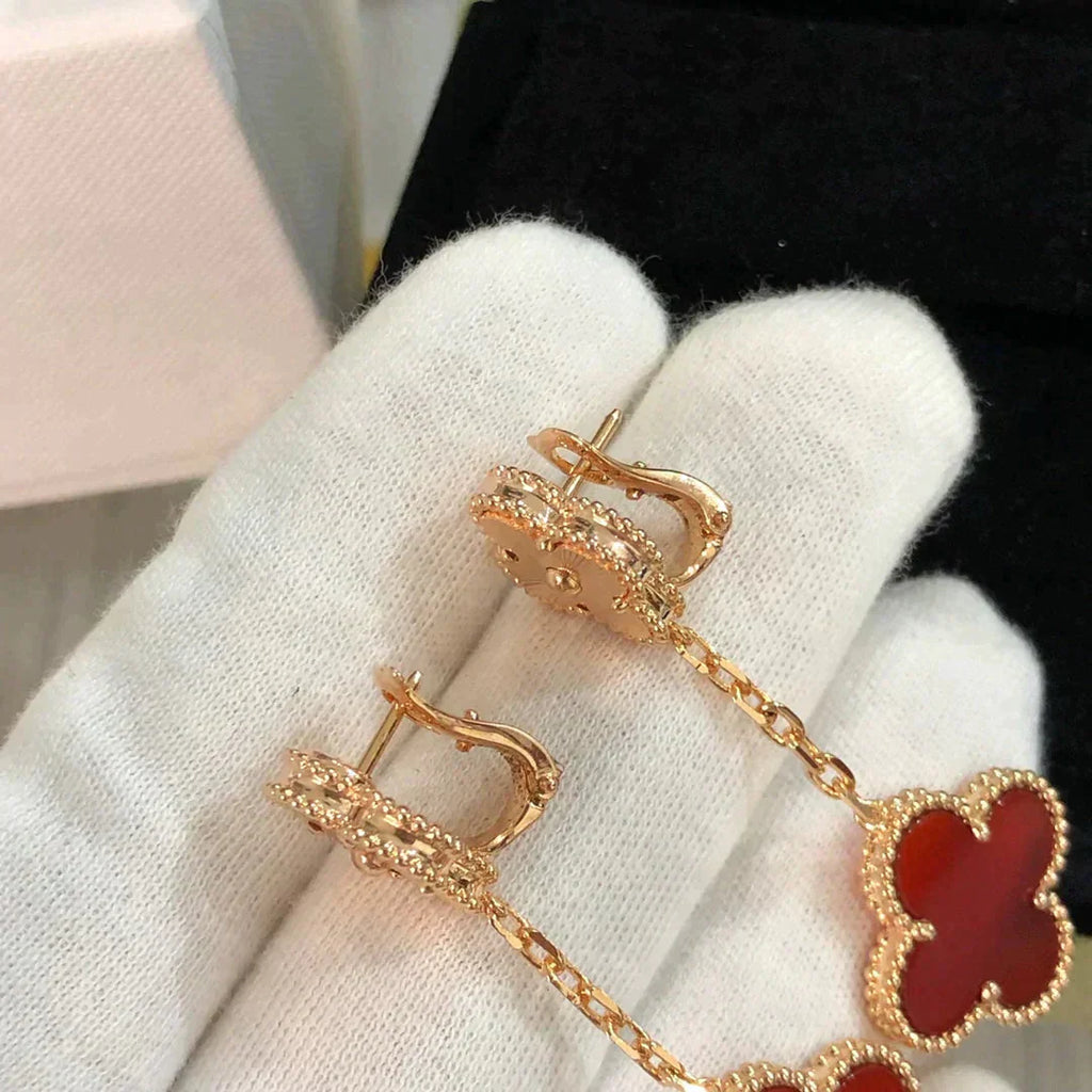 VCA CLOVER 2 MOTIF LASER CARNELIAN EARRINGS