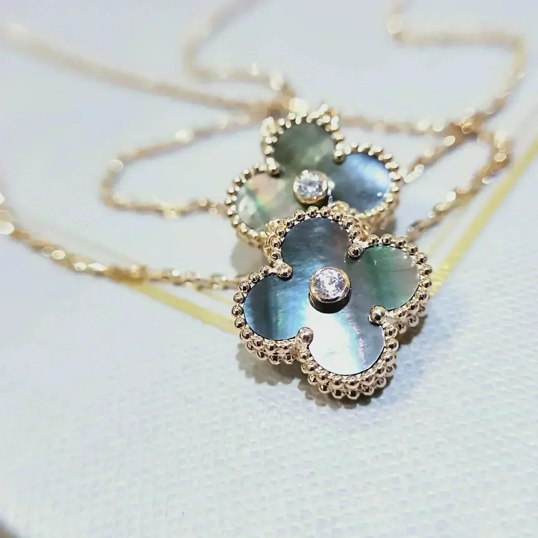 VCA CLOVER 15MM DIAMOND AND MOTHER-OF-GREY NECKLACE