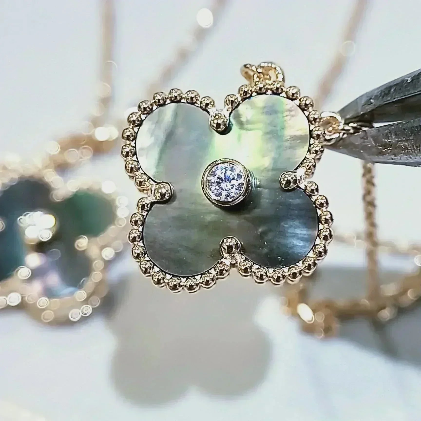 VCA CLOVER 15MM DIAMOND AND MOTHER-OF-GREY NECKLACE