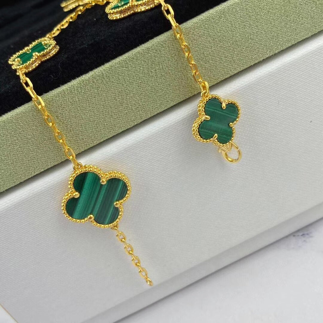 VCA MAGIC CLOVER MALACHITE GOLD BRACELET 5 MOTIFS