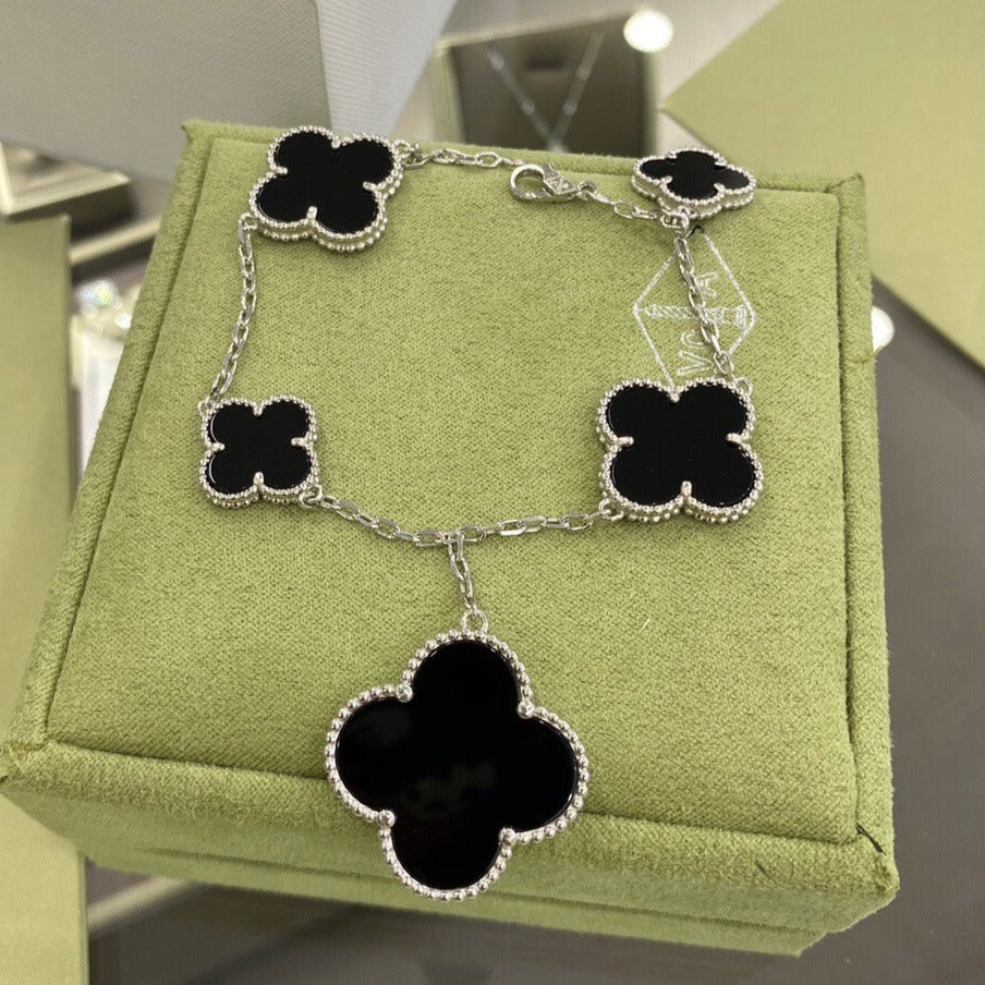 VCA CLOVER 5 MOTIFS SIVLER ONYX BRACELET