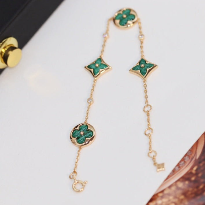 LOUIS VUITTON STAR AND SUN 4 MOTIF PINK GOLD MALACHITE BRACELET