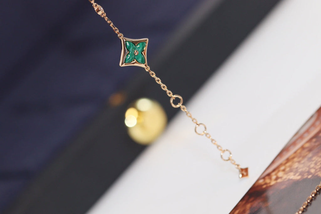 LOUIS VUITTON STAR AND SUN 4 MOTIF PINK GOLD MALACHITE BRACELET