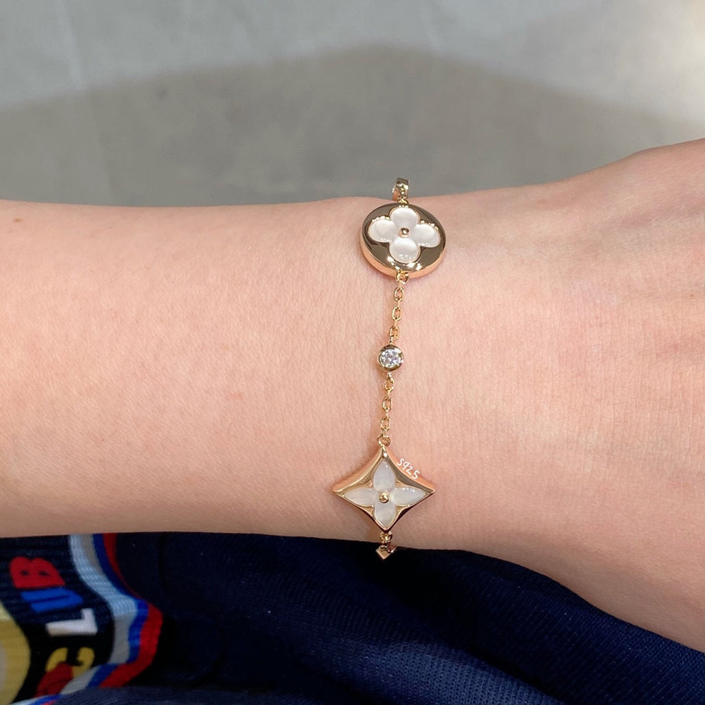 LOUIS VUITTON STAR AND SUN 4 MOTIF WHITE MOP PINK GOLD BRACELET