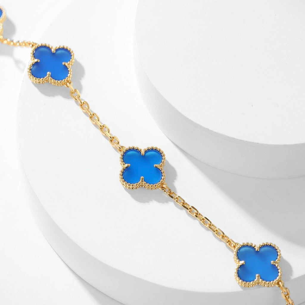 VCA CLOVER 10 MOTIFS BLUE AGATE NECKLACE