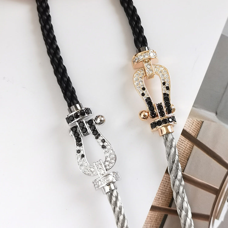 FRED FORCE LARGE HORSESHOE BLACK WHITE DIAMOND BRACELET ROSE GOLD
