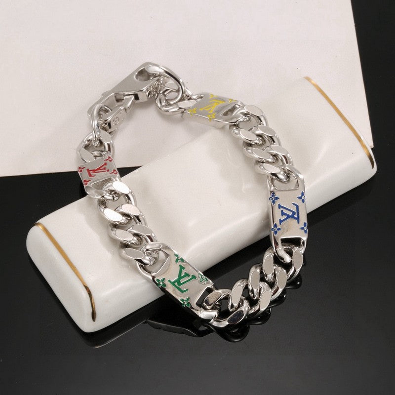 18K Louis Vuitton Monogram Color Logo Chain Bracelet