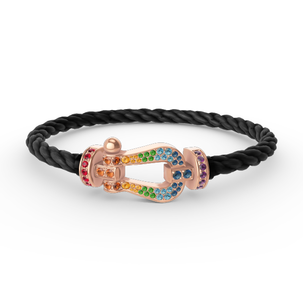 FRED FORCE LARGE HORSESHOE COLORED DIAMOND BRACELET ROSE GOLD
